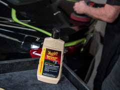 Meguiar's compound texture on applicator pad showing cutting-to-rouge action benefit