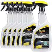 Meguiar's front packaging showing six 26 oz spray bottles, easy storage benefit