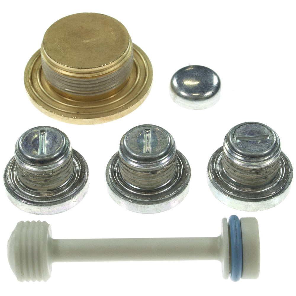 Melling freeze plug kit front packaging showing included brass steel plastic plugs for rebuild convenience