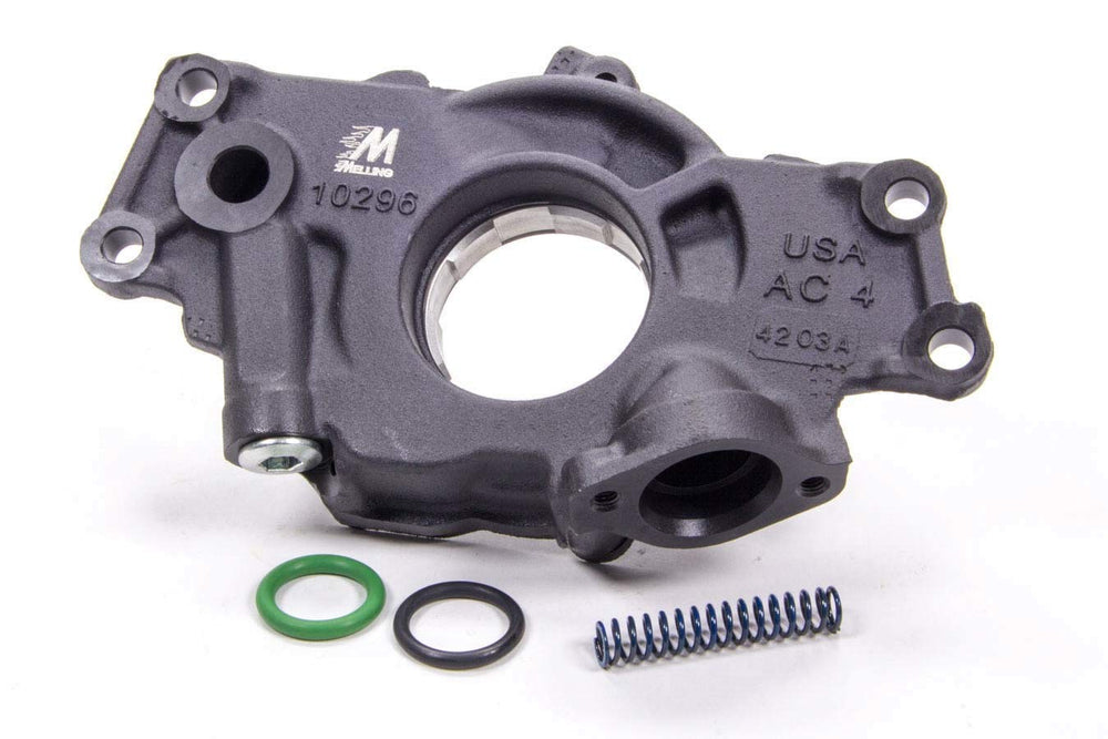 Melling oil pump front view showing mounting face and inlet for reliable fit