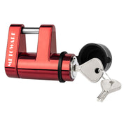 METOWARE front view of trailer coupler lock showing compact profile and secure fit