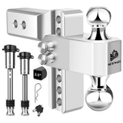 METOWARE front view of adjustable hitch showing receiver and benefits