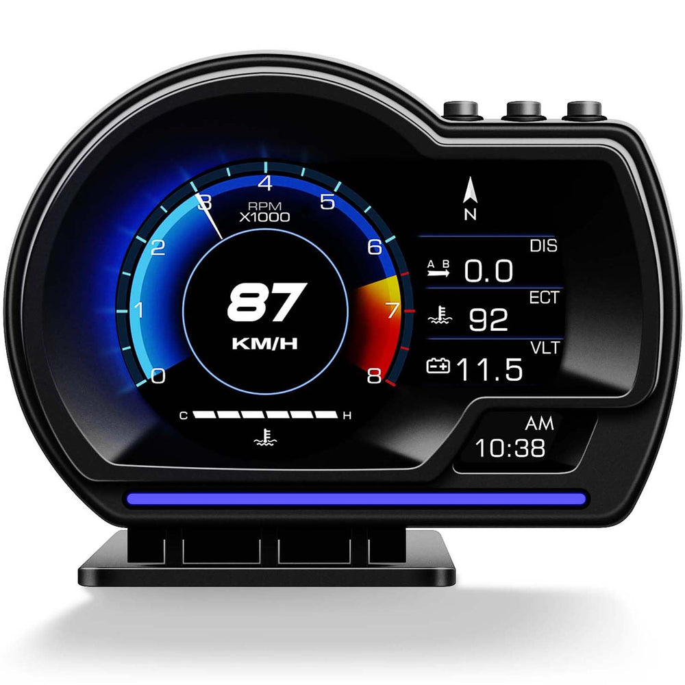 MH front display showing speed and RPM for quick glance safety