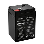 Miady front view of 6V 5Ah pack showing compact size and clear label for easy replacement