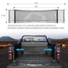 MICTUNING cargo net installed in a pickup bed demonstrating secure containment and neat organization