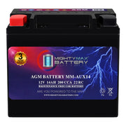Mighty Max MM-AUX14 front view showing compact sealed AGM battery for reliable backup