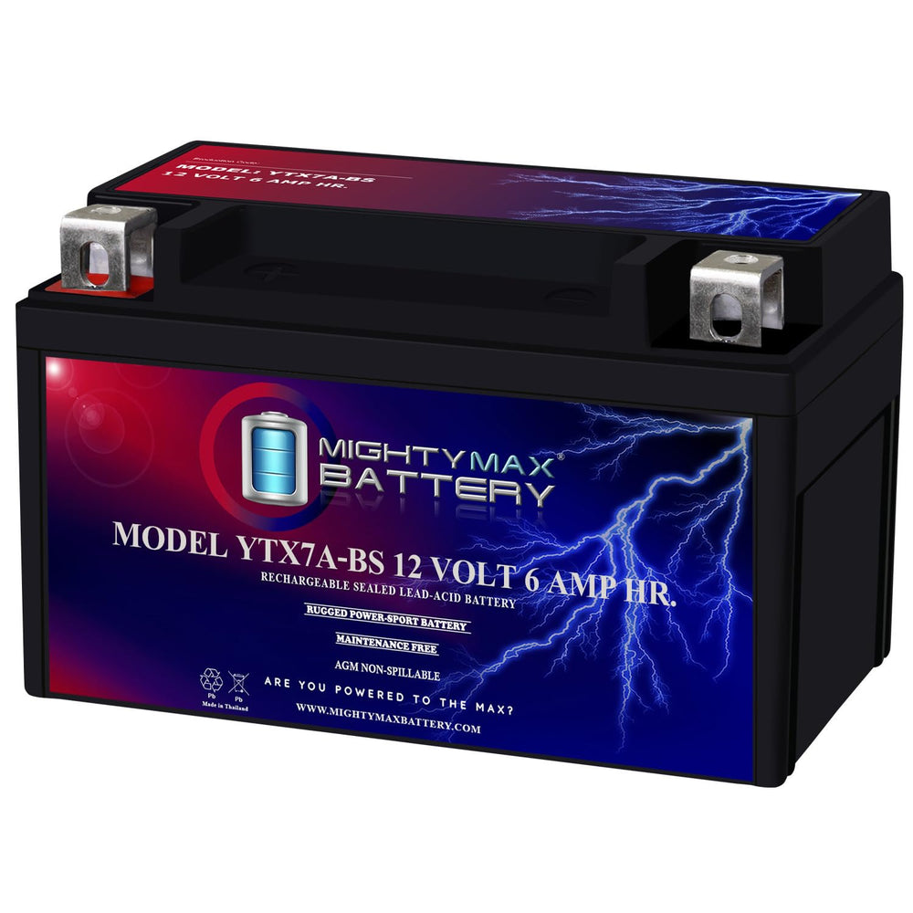 Mighty Max Battery front view showing compact YTX7A-BS fit and quick replacement benefit
