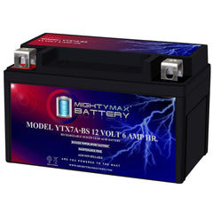 Mighty Max Battery front view showing compact YTX7A-BS fit and quick replacement benefit