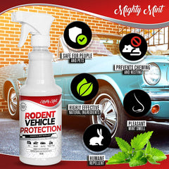 Mighty Mint nozzle close-up spraying mist for targeted rodent protection