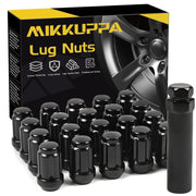 MIKKUPPA front view of 20 black lug nuts showing complete set and organized packaging benefit