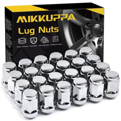 MIKKUPPA front view of 24pcs chrome lug nuts showing complete set and durability