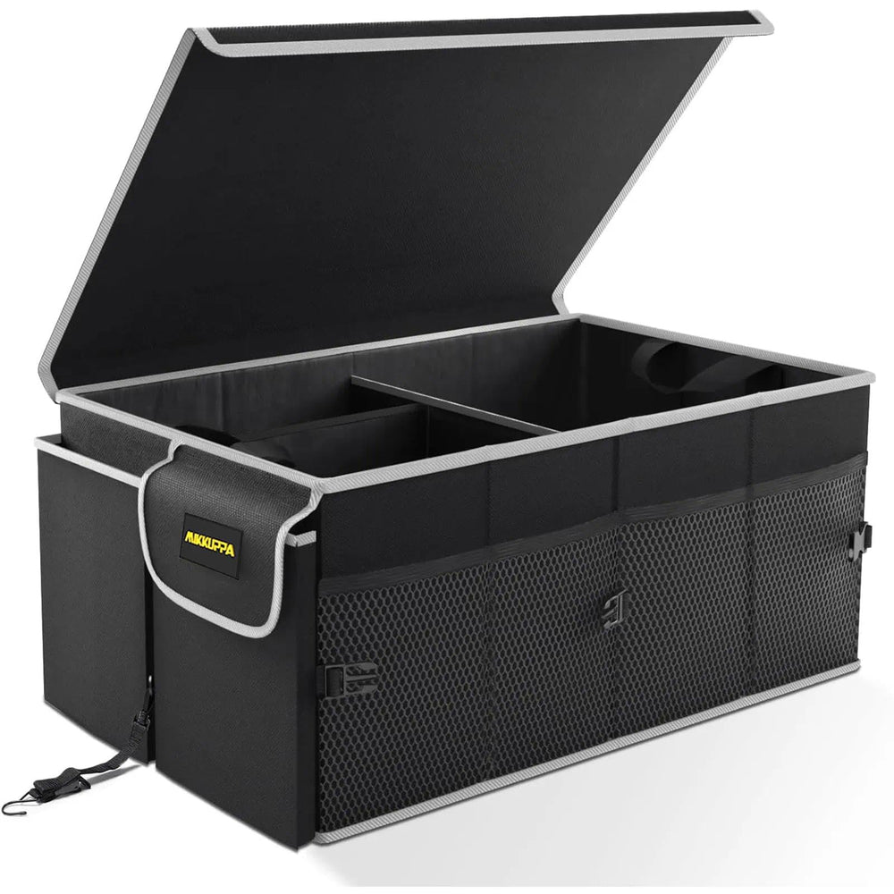 MIKKUPPA front view with lid showing organized storage and sturdy build benefit