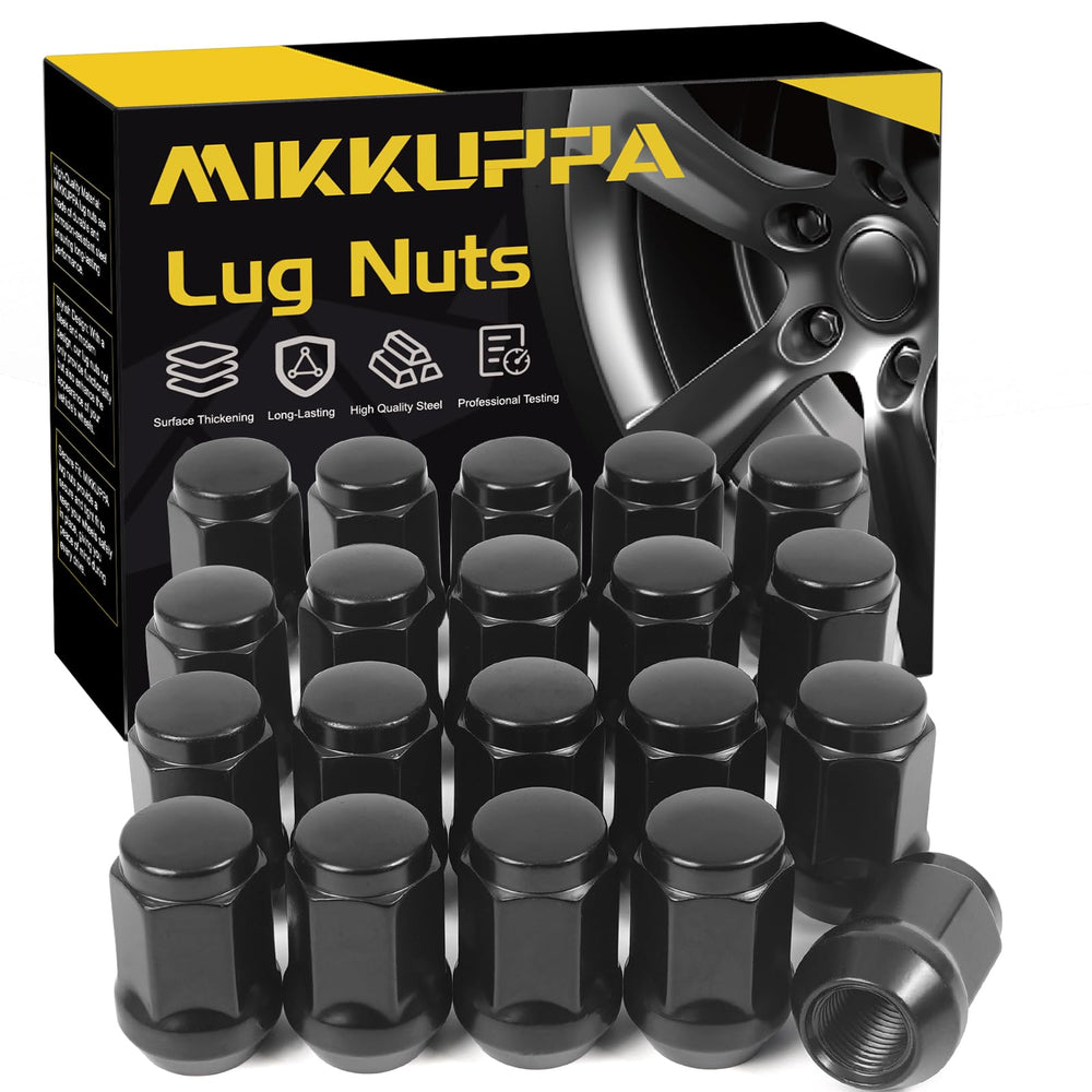 MIKKUPPA front pack of 20 lug nuts showing quantity and black finish benefit