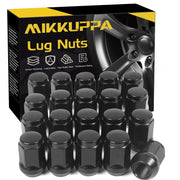 MIKKUPPA front pack of 20 lug nuts showing quantity and black finish benefit