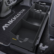 MIKKUPPA front view under seat storage showing tidy fit and easy access