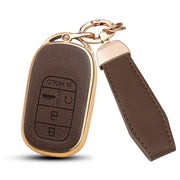 MILD EAST front view of the brown Honda key fob cover showing clean fit and protection