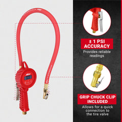 Milton 555e grip-head air chuck engaged on valve — secure connection