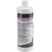 Milton 32 oz ISO-100 compressor oil bottle showing label and benefits
