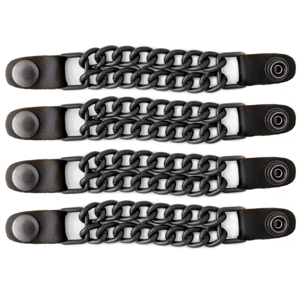 Milwaukee Leather front view showing extenders adding fit and polished chrome style