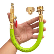 Minimprover front view adapter showing quick-connect and hose, for easy winterizing