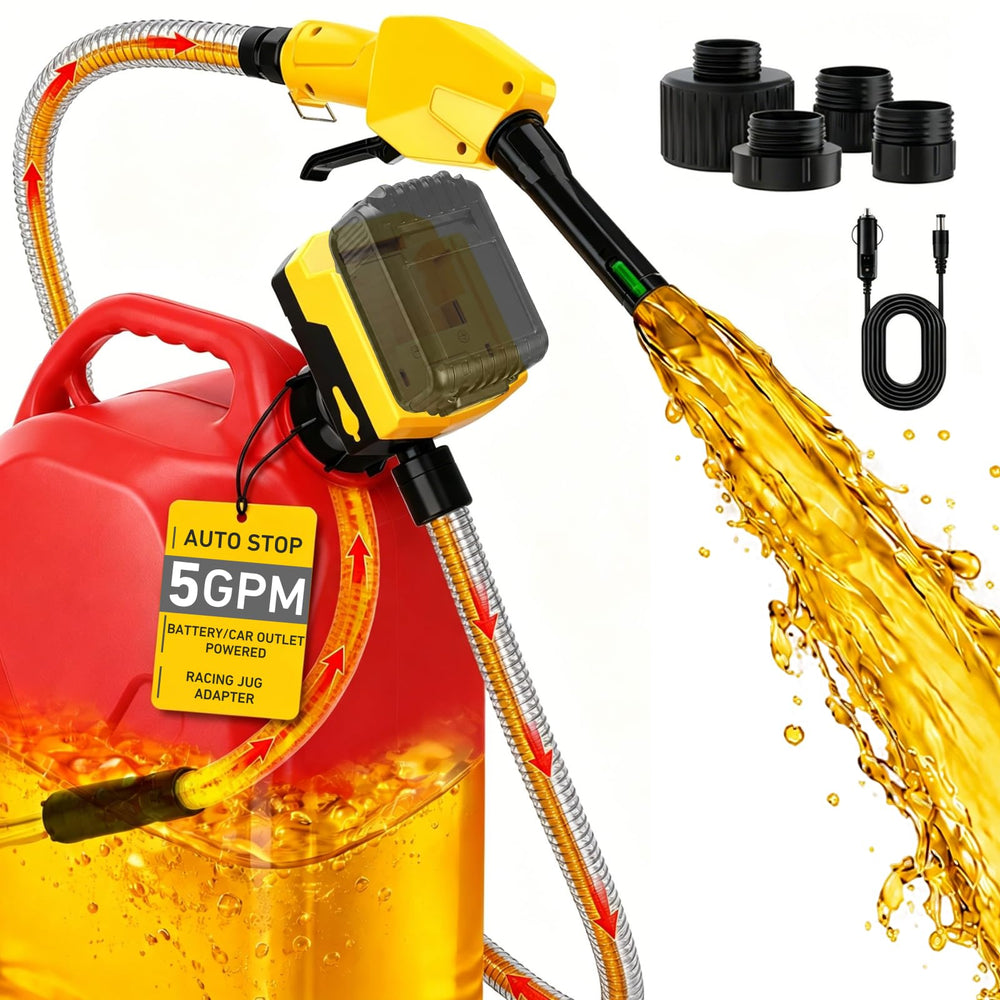 MISFANS pump front view showing compact body and hand trigger for convenient refueling