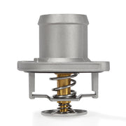 Mishimoto assembled thermostat housing front view showing fit and finish benefit