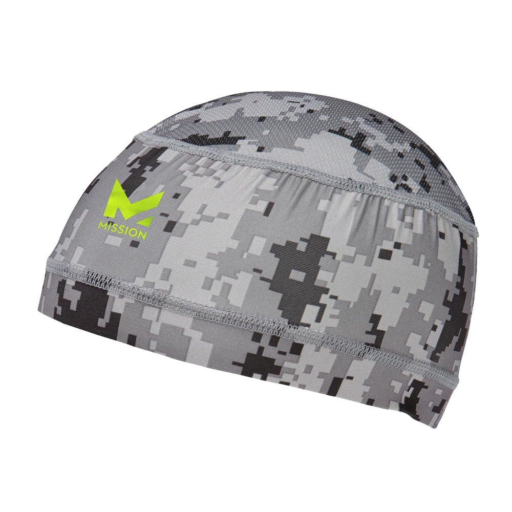 MISSION cooling helmet liner front view showing digital camo and low profile fit