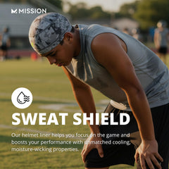MISSION liner tucked under helmet showing compatibility and comfortable wear