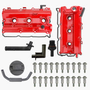 MITZONE valve covers front view showing red finish and bolt pattern, improves engine looks