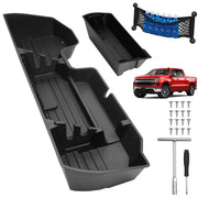 Mixsuper Liner front view installed under Silverado seat showing organized storage benefit