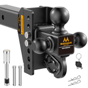 Mmtowus front view of tri-ball hitch showing three integrated balls and receiver fit for fast hookup