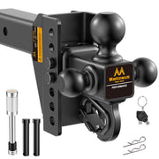 Mmtowus front view of tri-ball hitch showing three balls and receiver fit benefit versatility