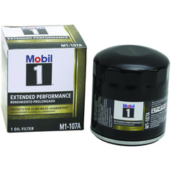 Mobil 1 M1-107A side label displaying specifications and fitment