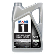 Mobil 1 front label on 5 quart jug showing product name and grade for clear identification