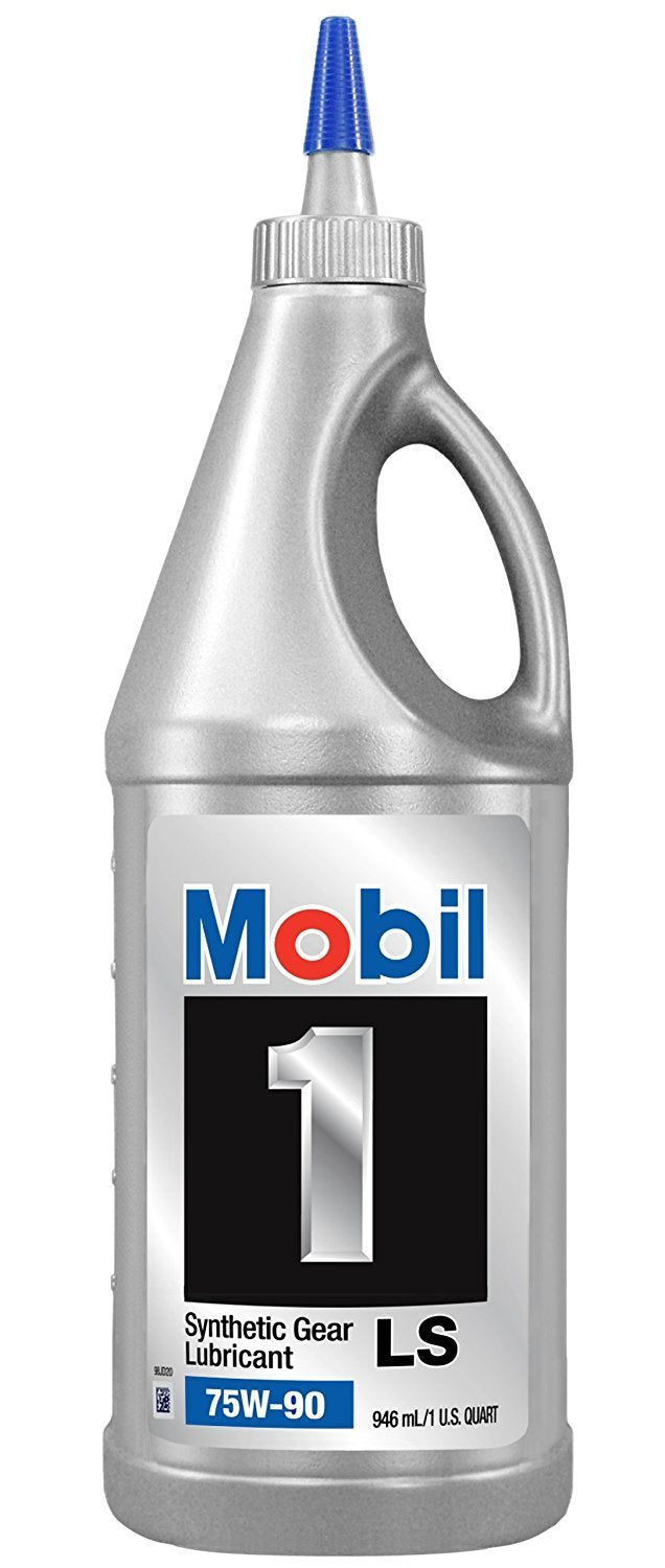 Mobil 1 75W-90 front view quart bottle showing label and easy-pour spout for correct filling