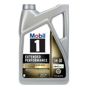 Mobil 1 front label showing product and long-drain benefit
