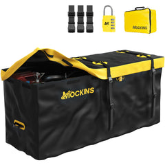 Mockins front view on hitch rack showing durable protection and added cargo capacity
