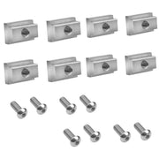 MOEBULB front view of eight T-slot nuts and screws showing kit completeness and corrosion resistance