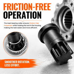 Moker tool with 1/2-inch drive attached showing easy manual rotation benefit