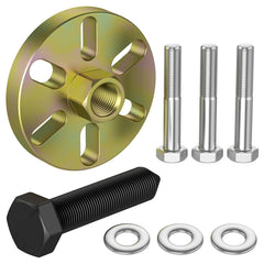 Moker flywheel puller front view showing solid steel body and centered hole for safe extraction
