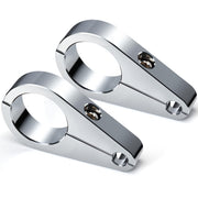 MoKitDora front view of chrome clamps showing polished finish and tidy control routing benefit