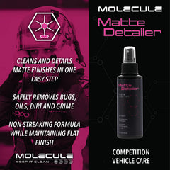 Molecule matte detailer bottle close-up showing texture-safe finish benefit