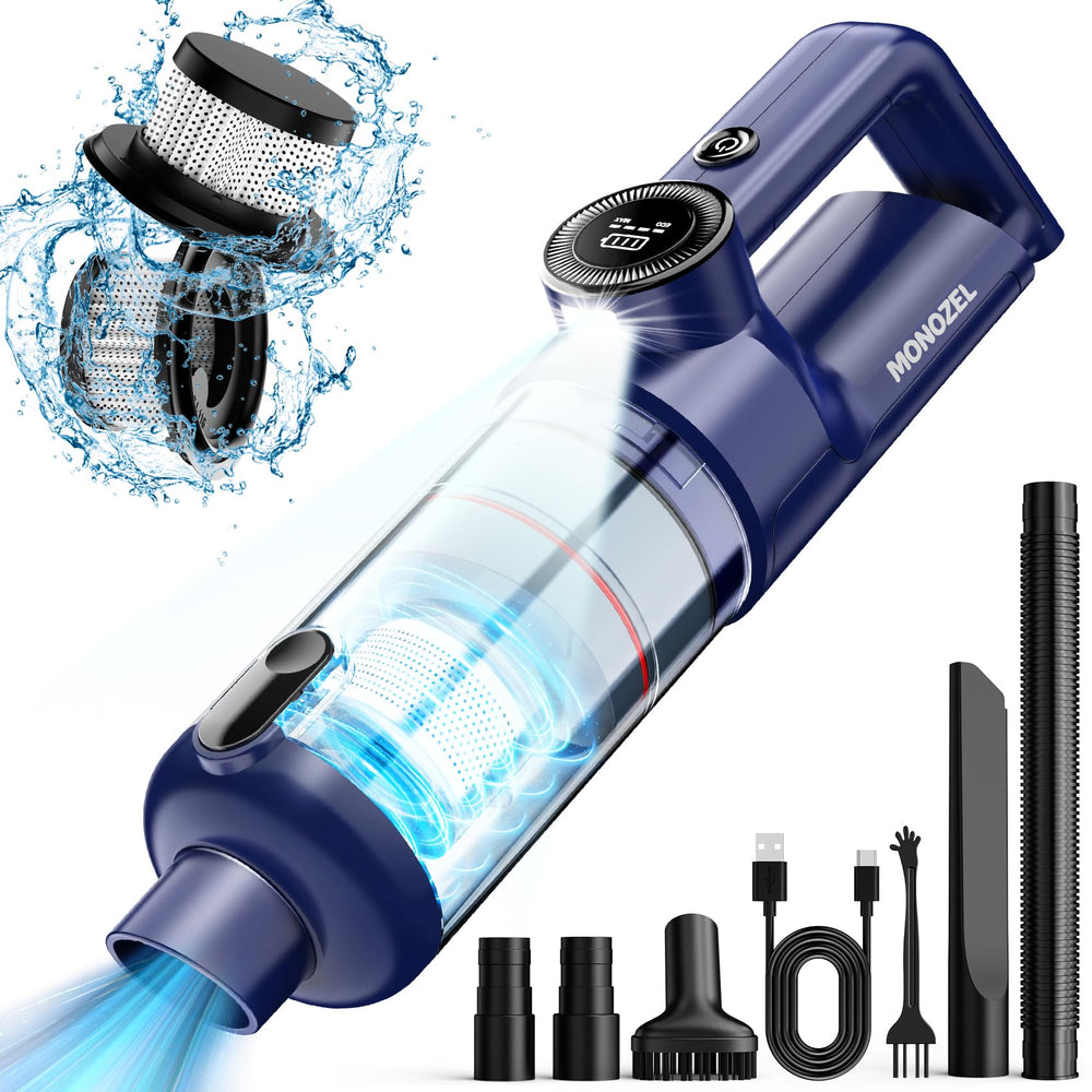 MONOZEL front view with accessories showing included nozzles and adapter for versatile cleaning