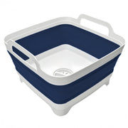 MontNorth front view of navy collapsible wash basin showing compact utility