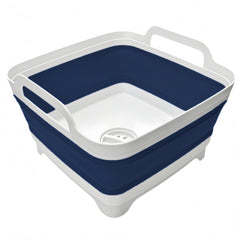 MontNorth front view of navy collapsible wash basin showing compact utility