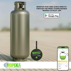 Mopeka Co-Pilot app screen with Mopeka PRO+ tank level and alert notifications