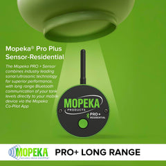 Mopeka PRO+ close-up sensor face highlighting ultrasonic emitter and precise readings