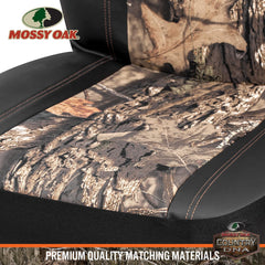 Mossy Oak headrest and seam detail, airbag-compatible stitching