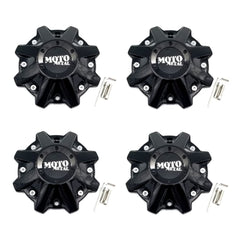 Moto Metal gloss black center cap front view shows sleek finish and refined wheel look