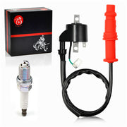 MOTO1988 ignition coil and spark plug front view showing complete kit and fit